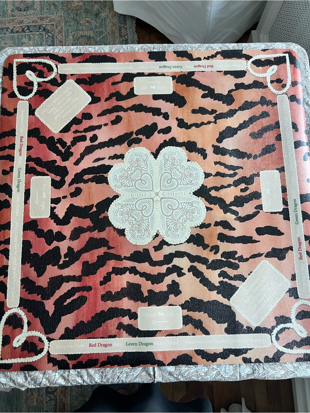 Faux Leather Textured Tiger Print Mahjong Mat with Rules